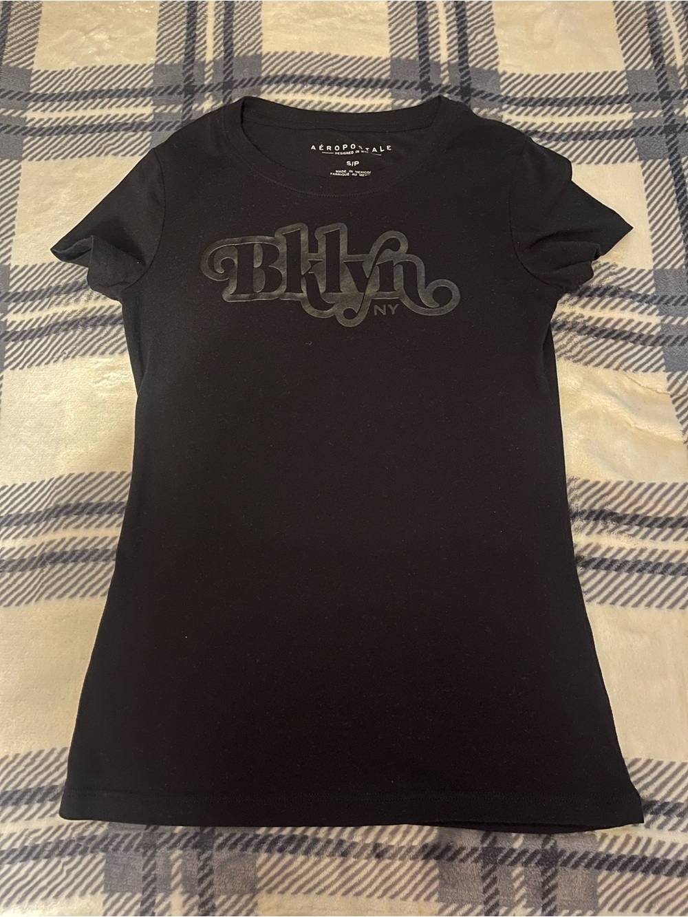Aeropostale Black Short-Sleeve Tee with black Glossy 'Bklyn NY' written